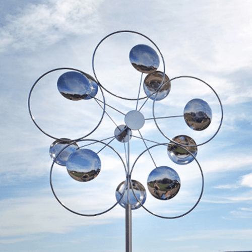 Medium Mirror | Windspiel Blume des Lebens mit Bodenstab | Edelstahl | Ø50 cm