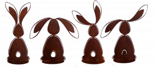 Badeko | Gartenstatue Hase Bunny | 4er Set | Cortenstahl | 33 cm