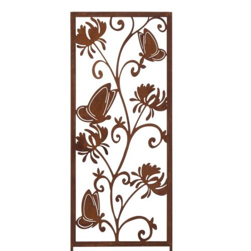 Gartenstab Flacko | mit Schmetterlingsmuster | Rechteck | Eisen | braun mit Patina | 115 cm
