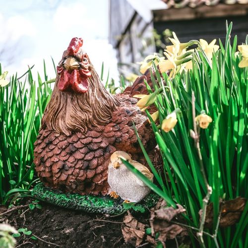 Gartenfigur Brütendes Huhn mit Küken | braun | 19cm