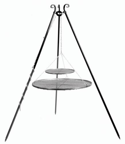 Dreibein – Schwenkgrill 180 cm mit doppeltem Stahlgitterrost 80 + 40 cm