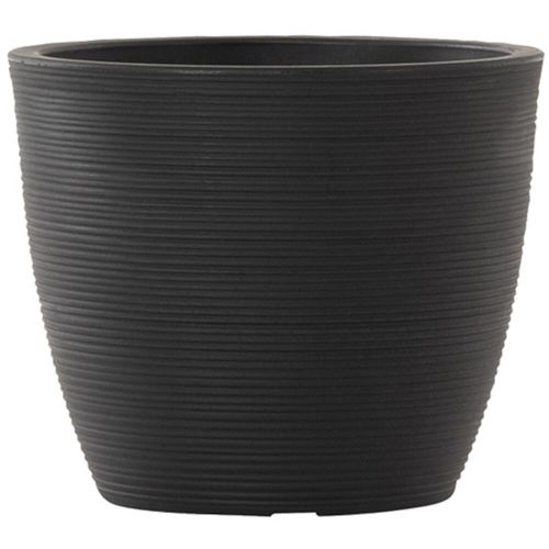 Pflanzgefäß Eco Sevilla, rund, Ø 33x28 cm, aus recyceltem Kunststoff Rillenoptik in schwarz