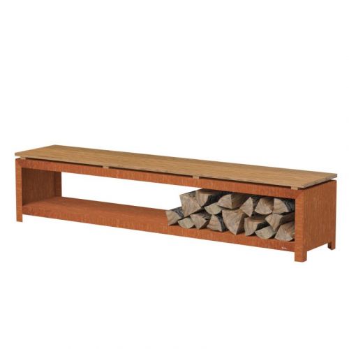 Forno Holzlagerung rechteckig | 43x200x40 cm | mit Sitzfläche