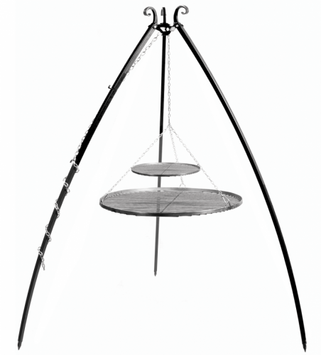 Dreibein – Schwenkgrill 200 cm mit doppeltem Stahlgitterrost 80 + 40 cm