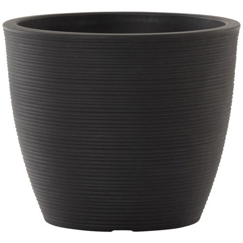 Pflanzgefäß Eco Sevilla, rund, Ø 43x36 cm, aus recyceltem Kunststoff Rillenoptik in schwarz