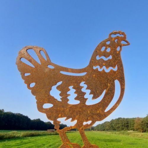 Stehendes Huhn aus Cortenstahl | Gartendekoration