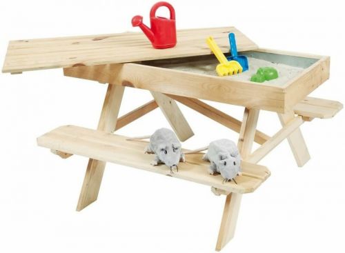 Kinderpicknicktisch aus unbehandeltem Kiefernholz | mit integriertem Sandkasten | 94 x 96 x 55 cm