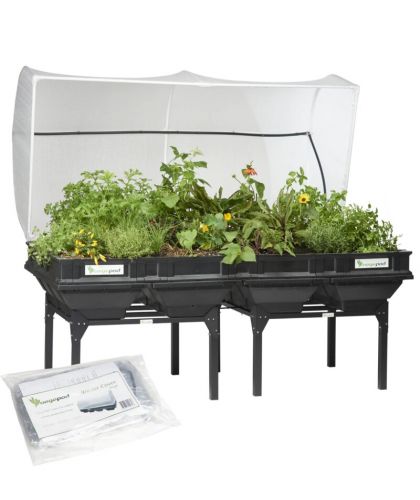 Vegepod Mittelgroßes Hochbeet | Schwarzes Gemüsebeet mit Standgestell und Winterabdeckung | 1m x 1m