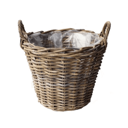 Rattankorb Grau Ø 30 cm – Pflanzkorb von Van der Leeden aus Rattan für Innen und Außen