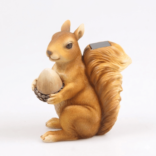 Gartenfigur Eichhörnchen mit Eichel & LED | braun | 16x9x17,5cm