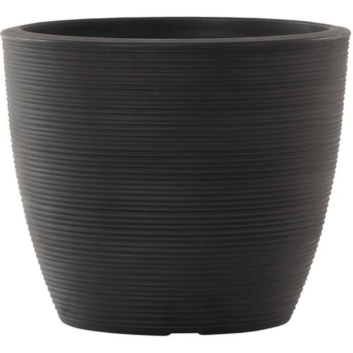 Pflanzgefäß Eco Sevilla, rund, Ø 48x41 cm, aus recyceltem Kunststoff Rillenoptik in schwarz