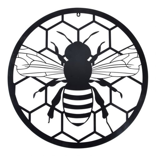 Esschert Design | Wanddeko Biene | Stahl | Schwarz | Ø60 cm