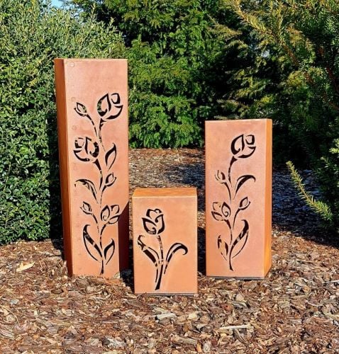 Deko-Rostsäulen im 3er-Set Motiv "Tulpen" | Jabo-Design