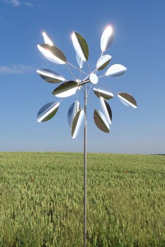 Medium Mirror | Windspiel Sun Flower mit Bodenstab | Edelstahl | Ø50 cm