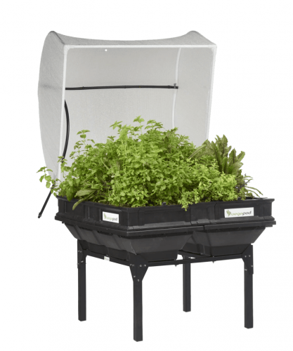 Vegepod Kleines Hochbeet | Schwarzes Gemüsebeet mit Standgestell und Winterabdeckung | 1m x 0,5m