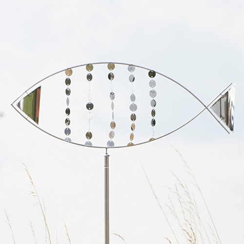 Medium Mirror | Windspiel Fisch mit Bodenstab | Edelstahl | 60x40 cm