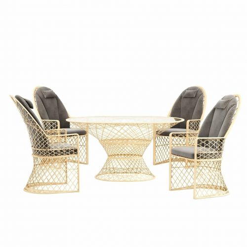 masson® Kristall Hochlehner, 5-teiliges Set mit Tisch | Fiberglas | Ahorn | Lobo dunkelgrau