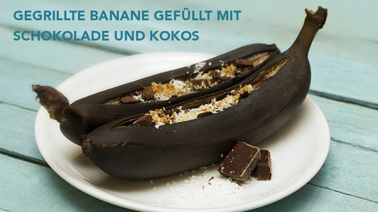 Gegrillte Banane gefüllt mit Schokolade und Kokos